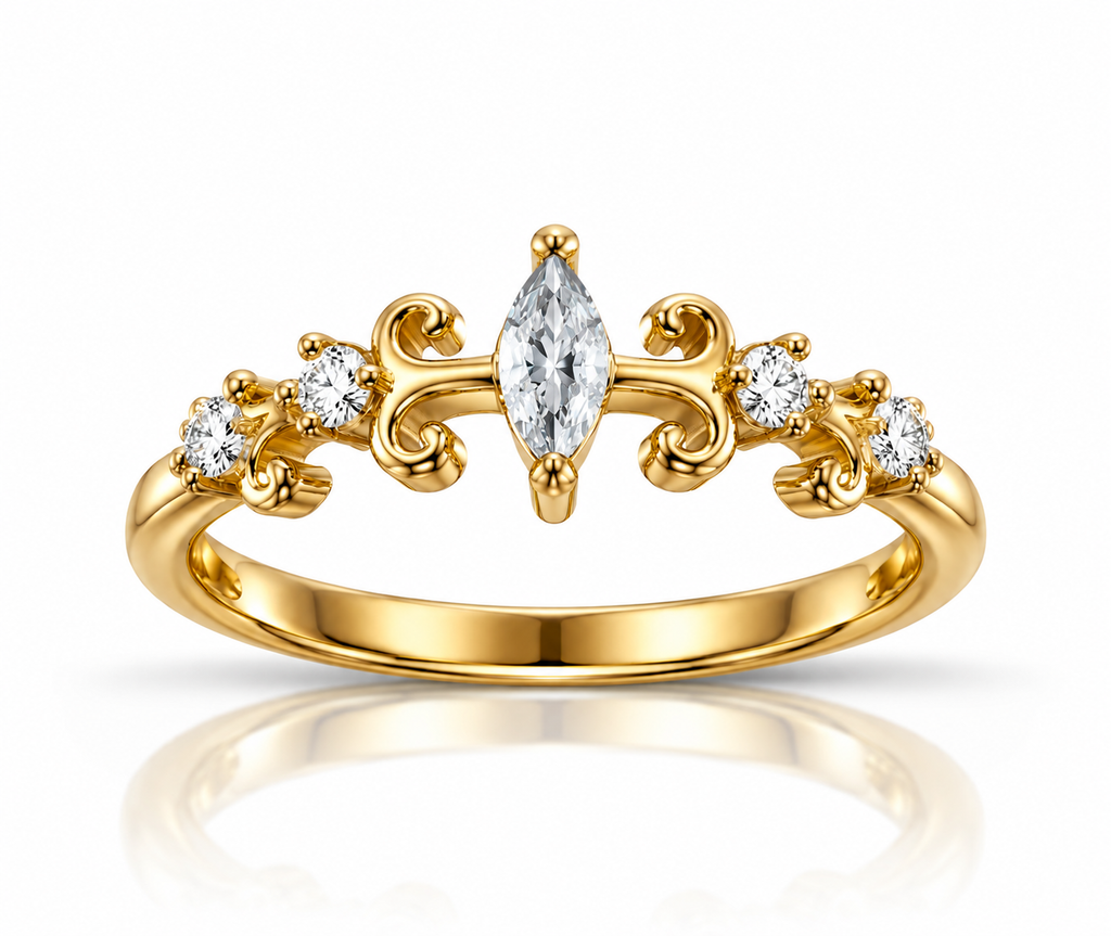 Gold Marquise Scroll Ring 925 Sterling Silver