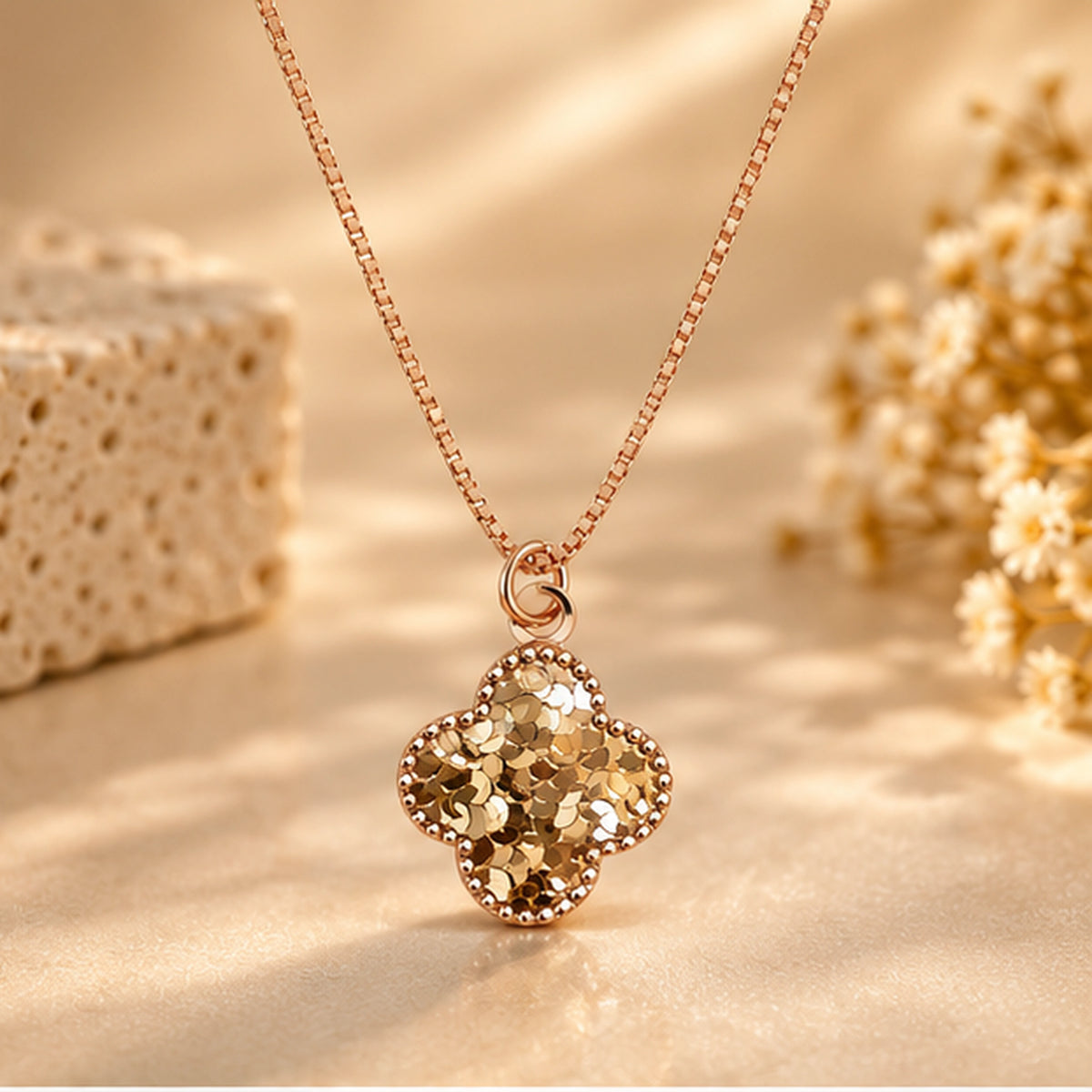 Rose Gold Bloom Medallion Pendant Necklace 925 Sterling Silver