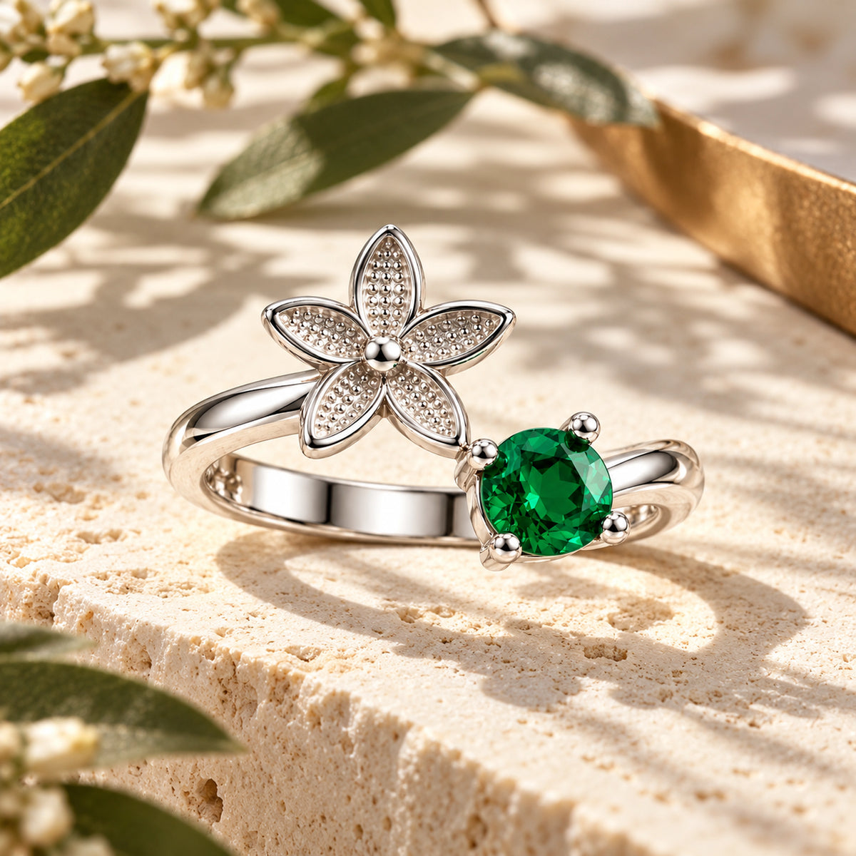 Gemstone Floral Ring 925 Sterling Silver