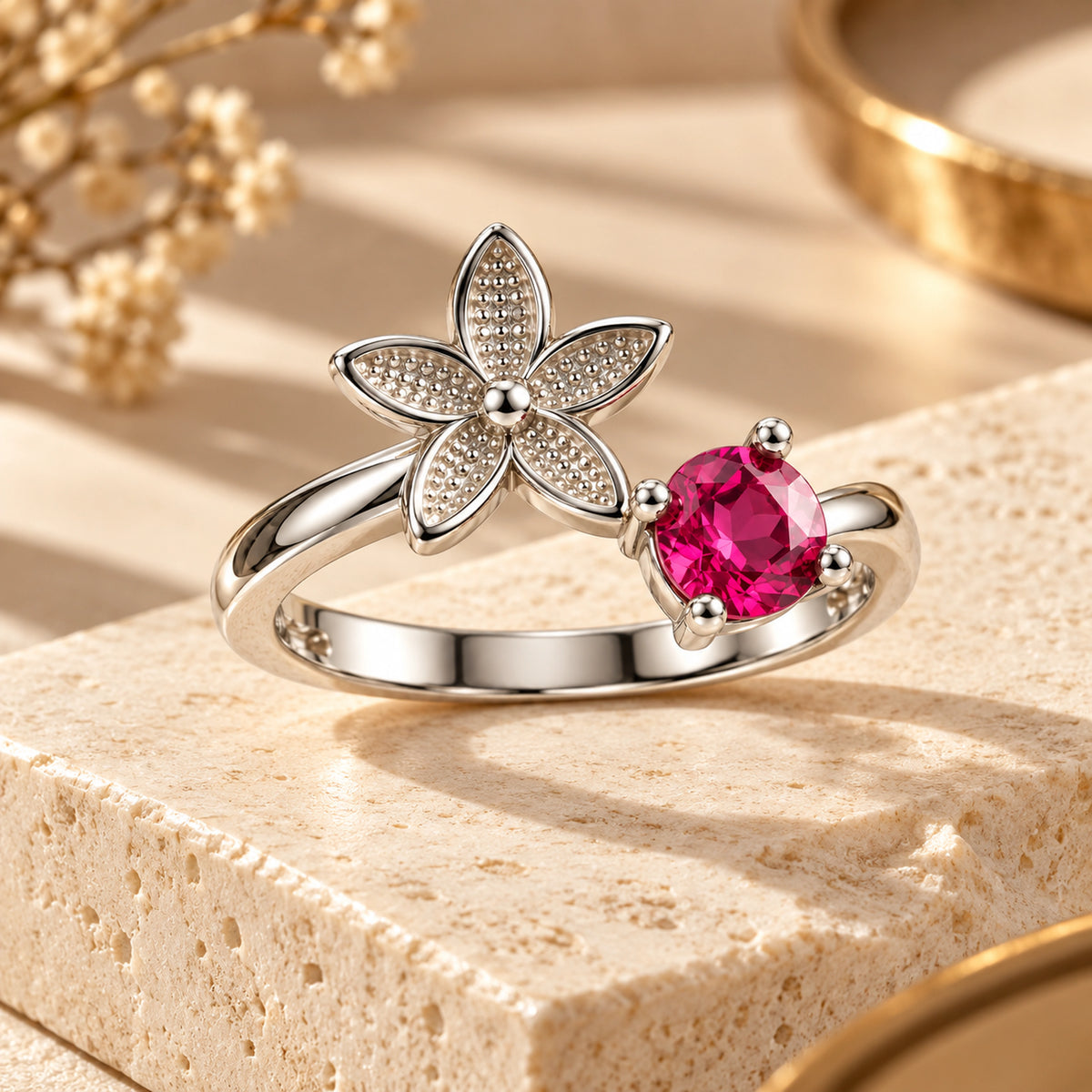 Gemstone Floral Ring 925 Sterling Silver