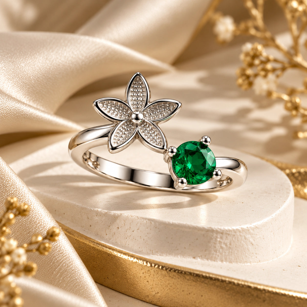 Gemstone Floral Ring 925 Sterling Silver
