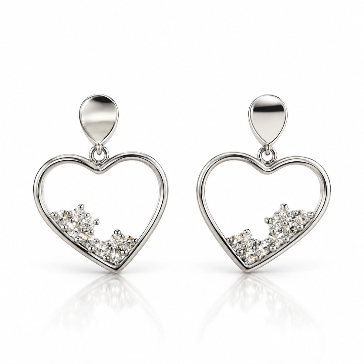 Heart Crystal Drop Earrings 925 Sterling Silver