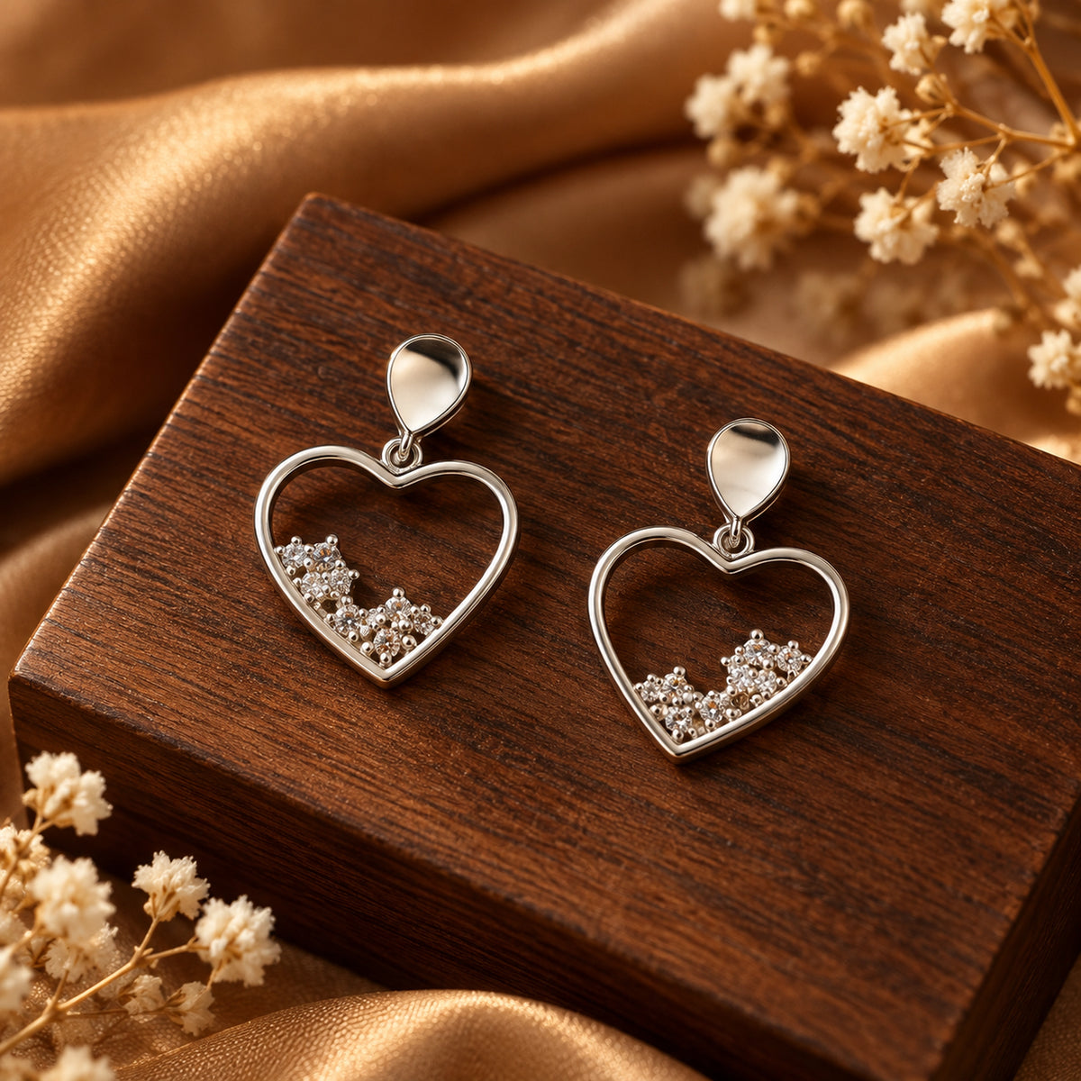 Heart Crystal Drop Earrings 925 Sterling Silver