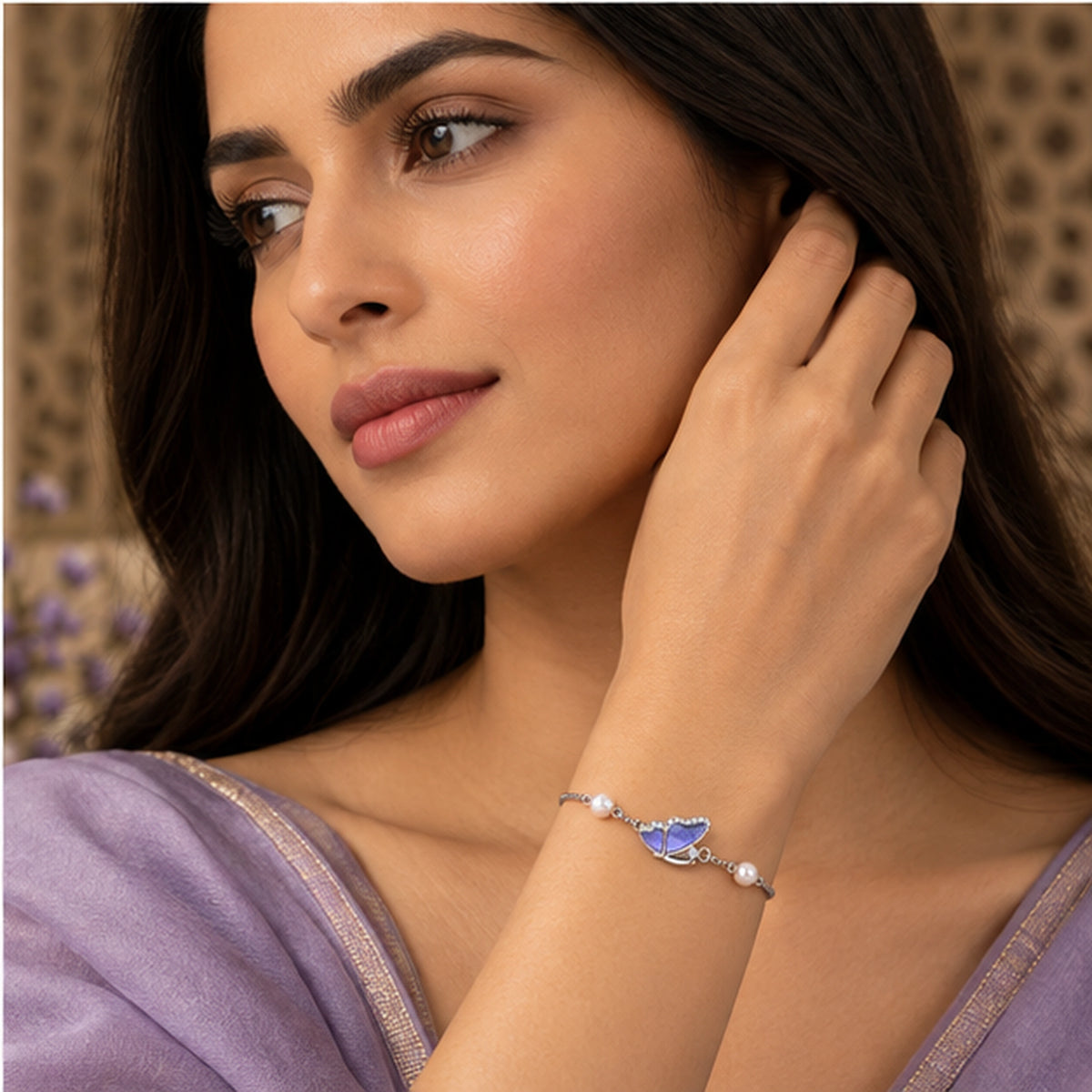 Lavender Butterfly Pearl Bracelet 925 Sterling Silver