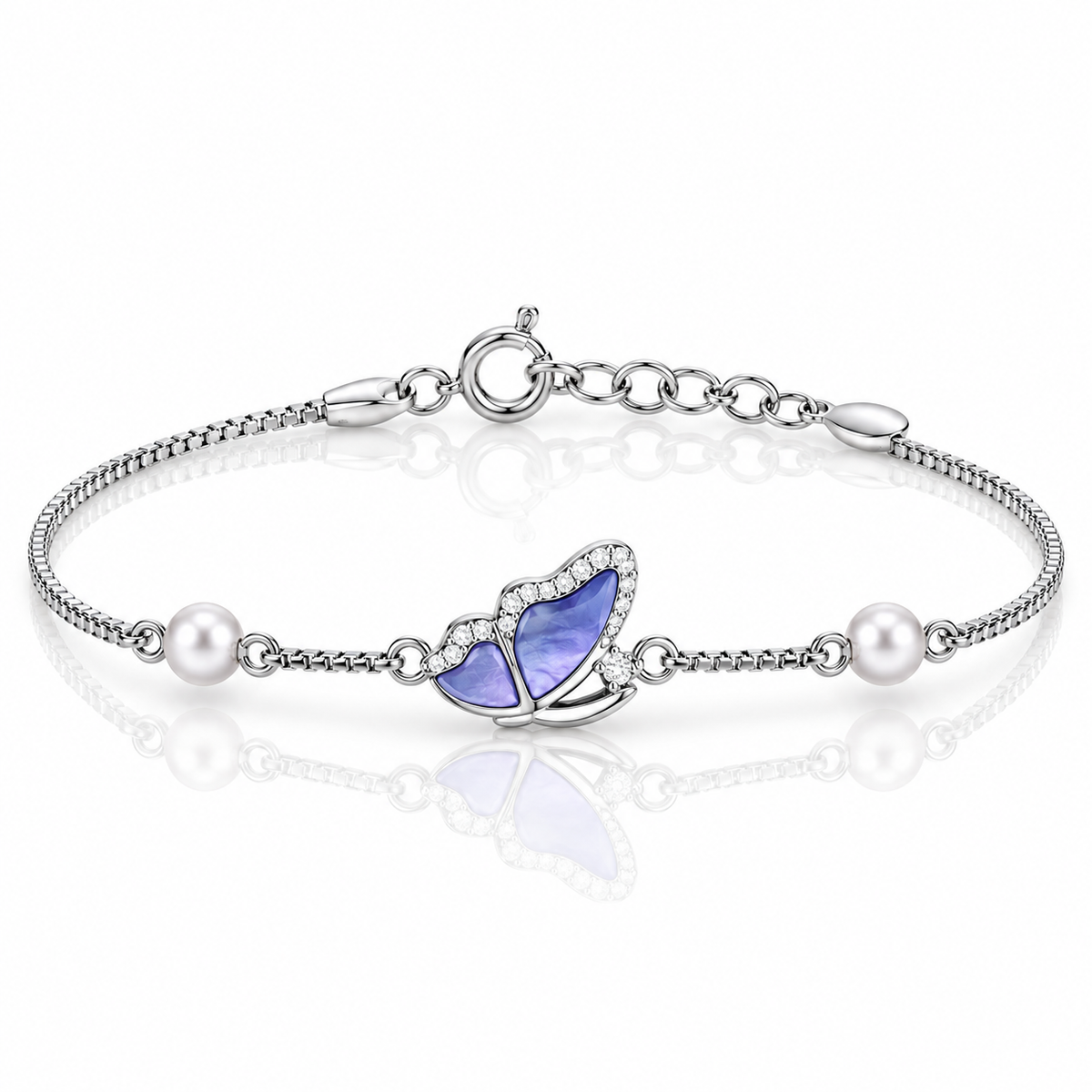 Lavender Butterfly Pearl Bracelet 925 Sterling Silver