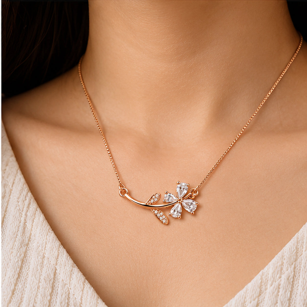 Rose Gold Asymmetric Blossom Pendant Necklace | 925 Sterling Silver