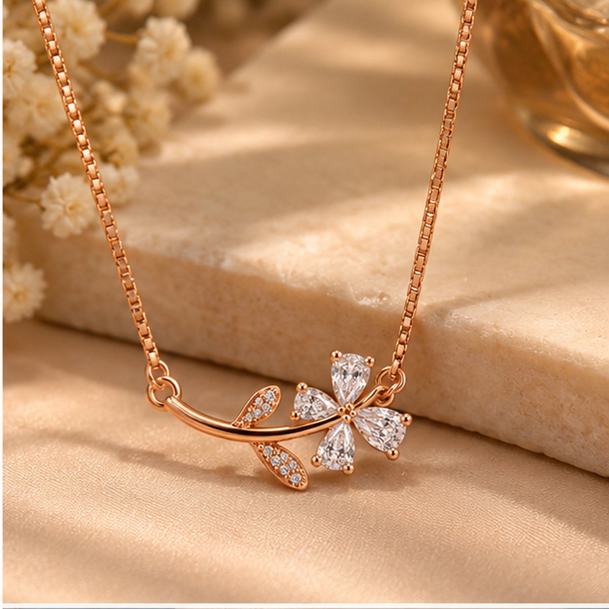 Rose Gold Asymmetric Blossom Pendant Necklace | 925 Sterling Silver