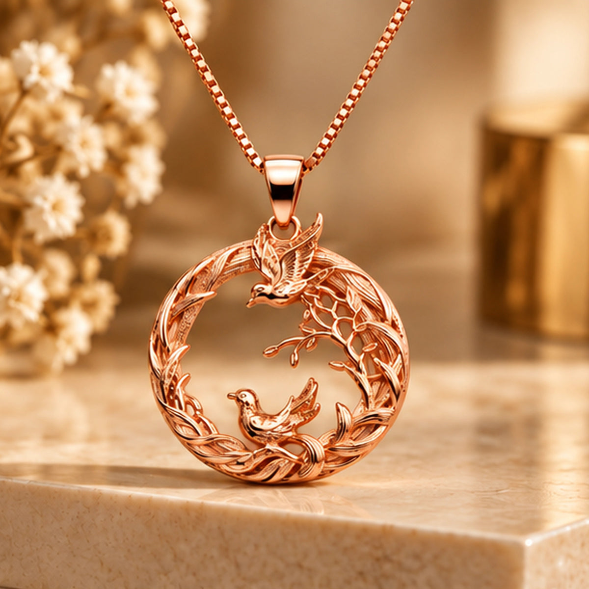 Rose Gold Bird Pendant Necklace 925 Sterling Silver