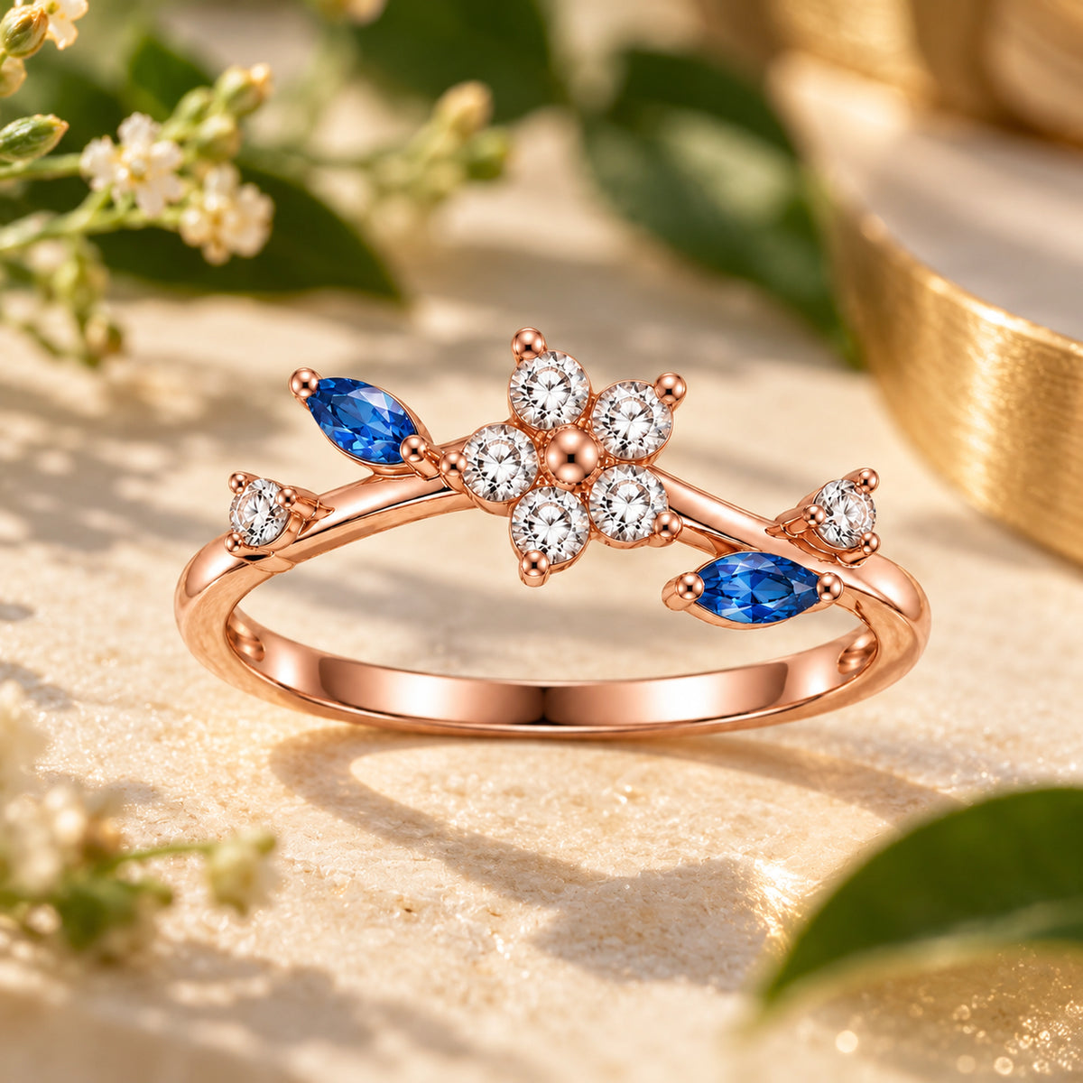 Rose Gold Marquise Floral Ring 925 Sterling Silver