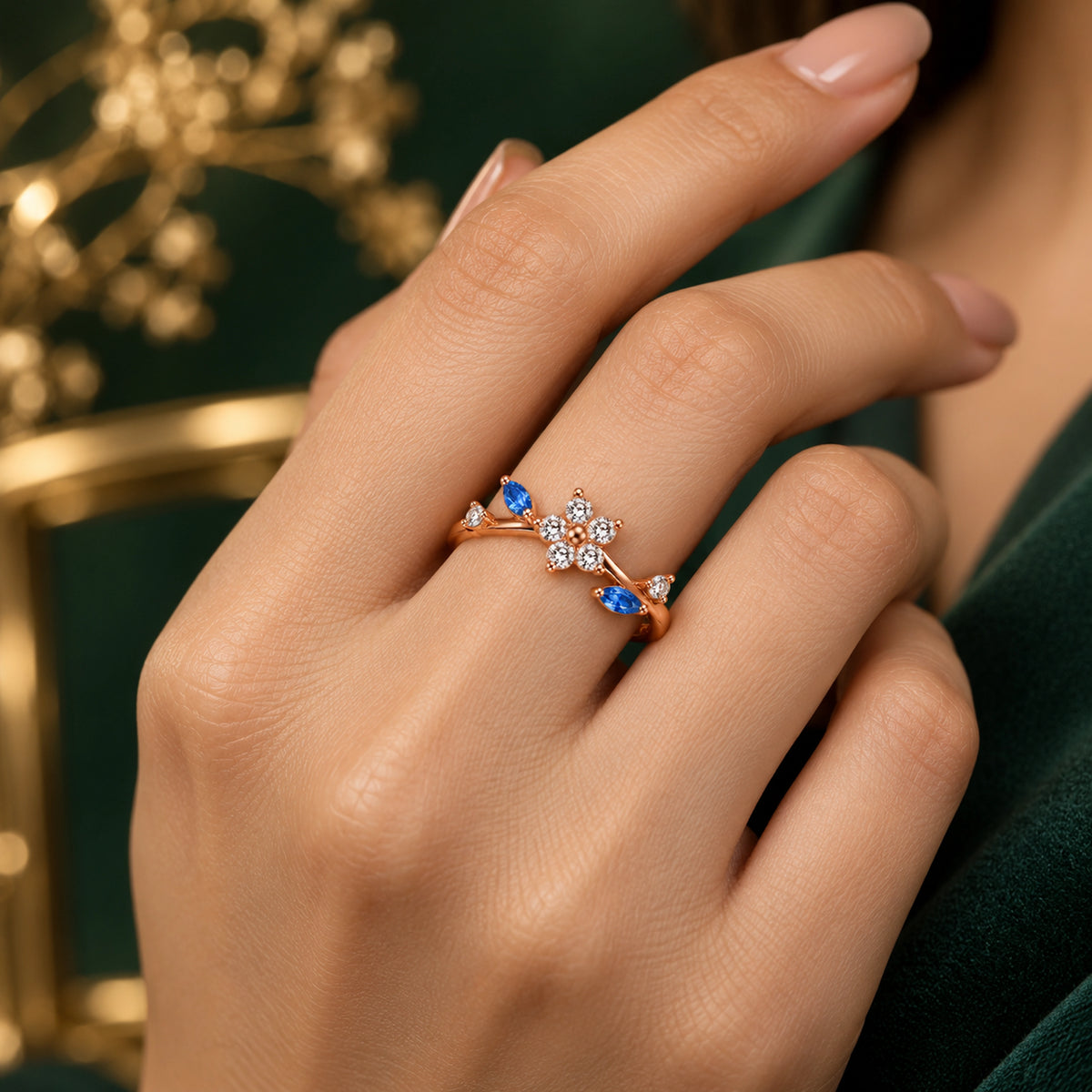 Rose Gold Marquise Floral Ring 925 Sterling Silver
