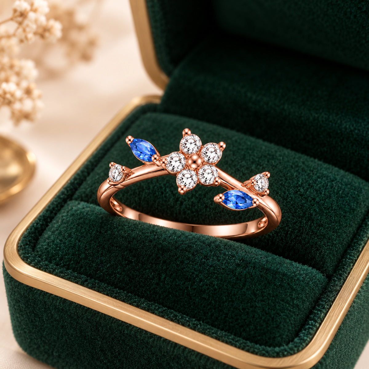 Rose Gold Marquise Floral Ring 925 Sterling Silver