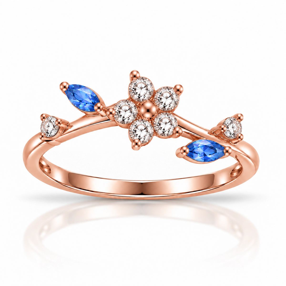 Rose Gold Marquise Floral Ring 925 Sterling Silver