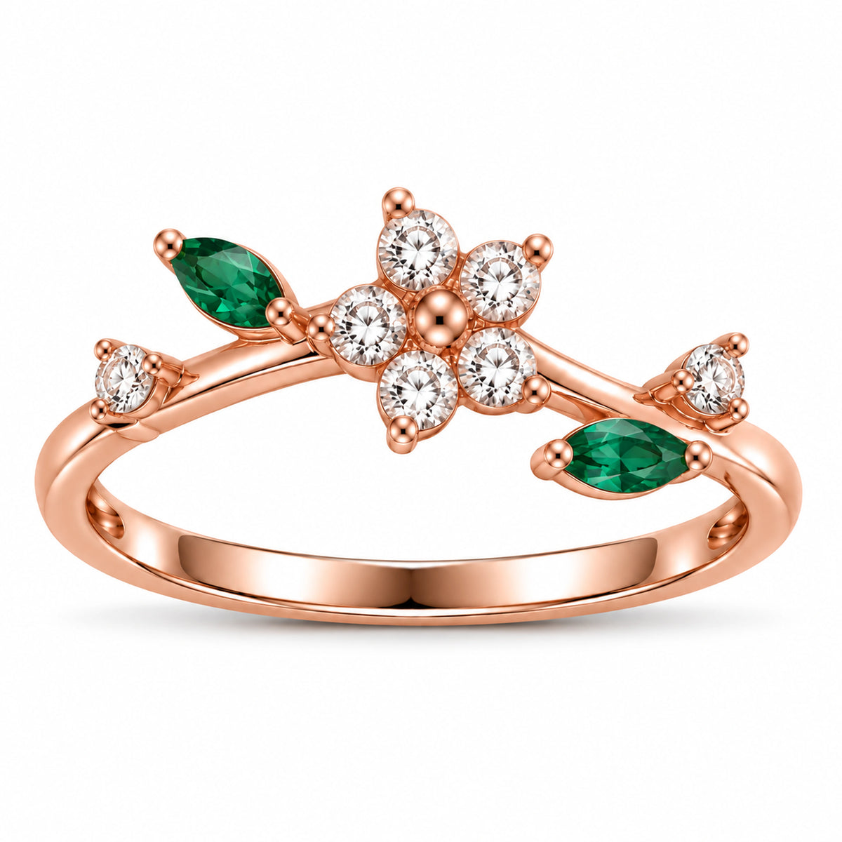 Rose Gold Marquise Floral Ring 925 Sterling Silver