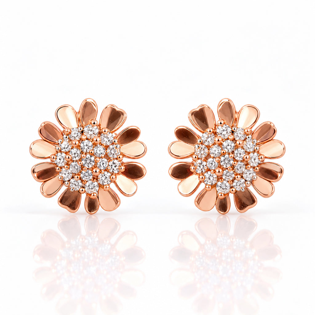 Rose Gold Floral Stud Earrings 925 Sterling Silver