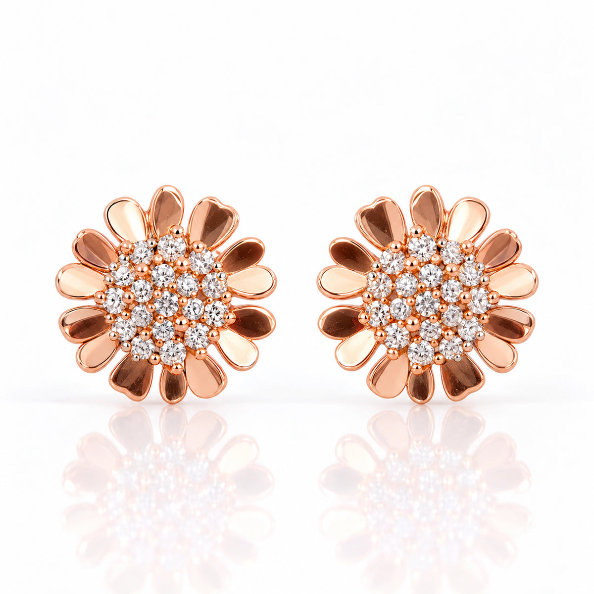 Rose Gold Floral Stud Earrings 925 Sterling Silver