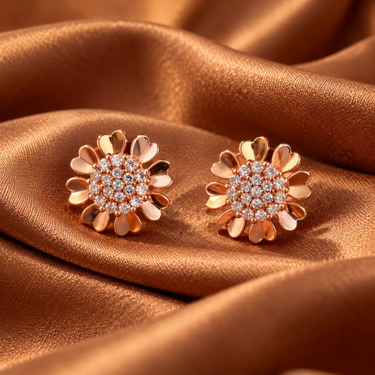 Rose Gold Floral Stud Earrings 925 Sterling Silver