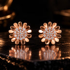 Rose Gold Floral Stud Earrings 925 Sterling Silver