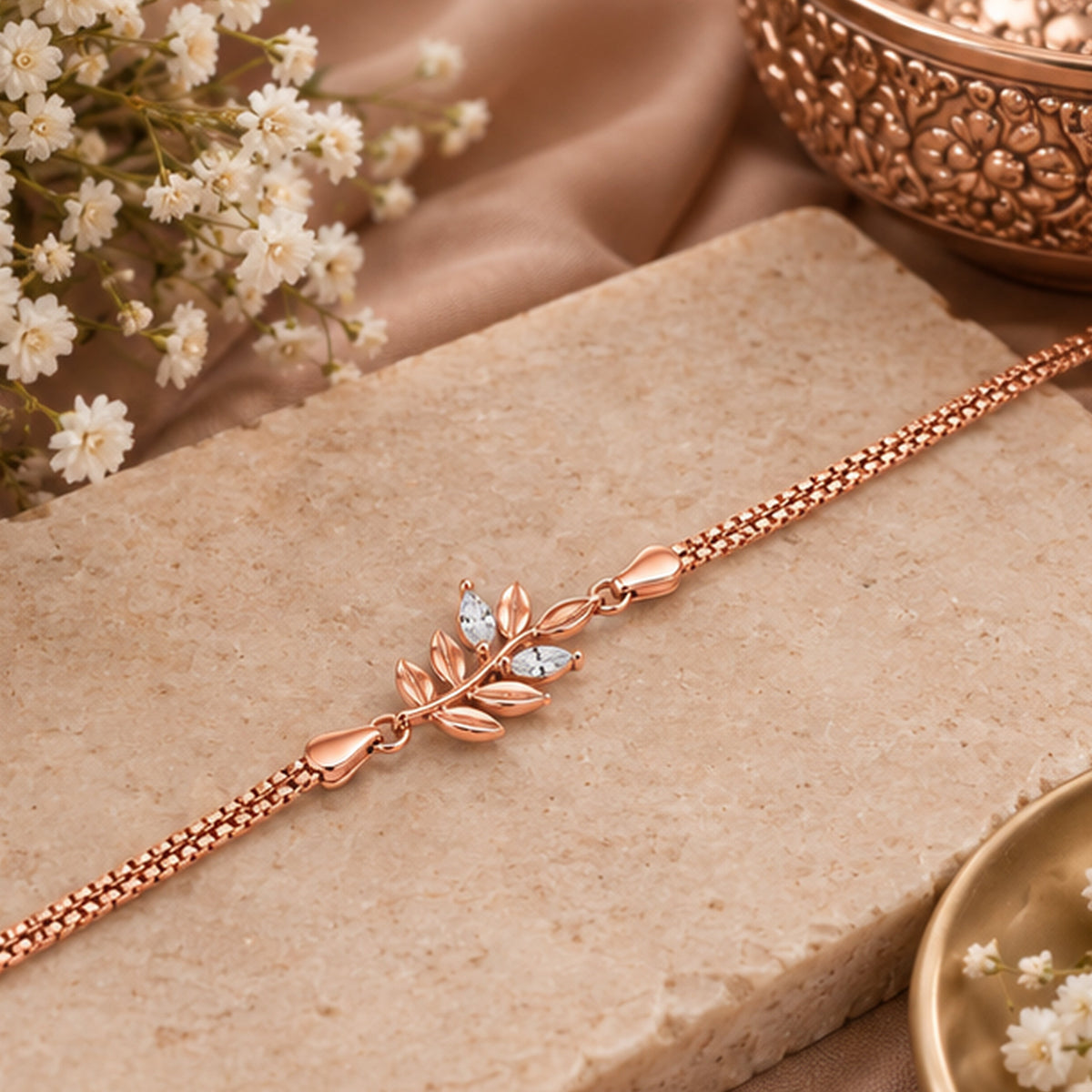 Rose Gold Leaf Vine Bracelet 925 Sterling Silver