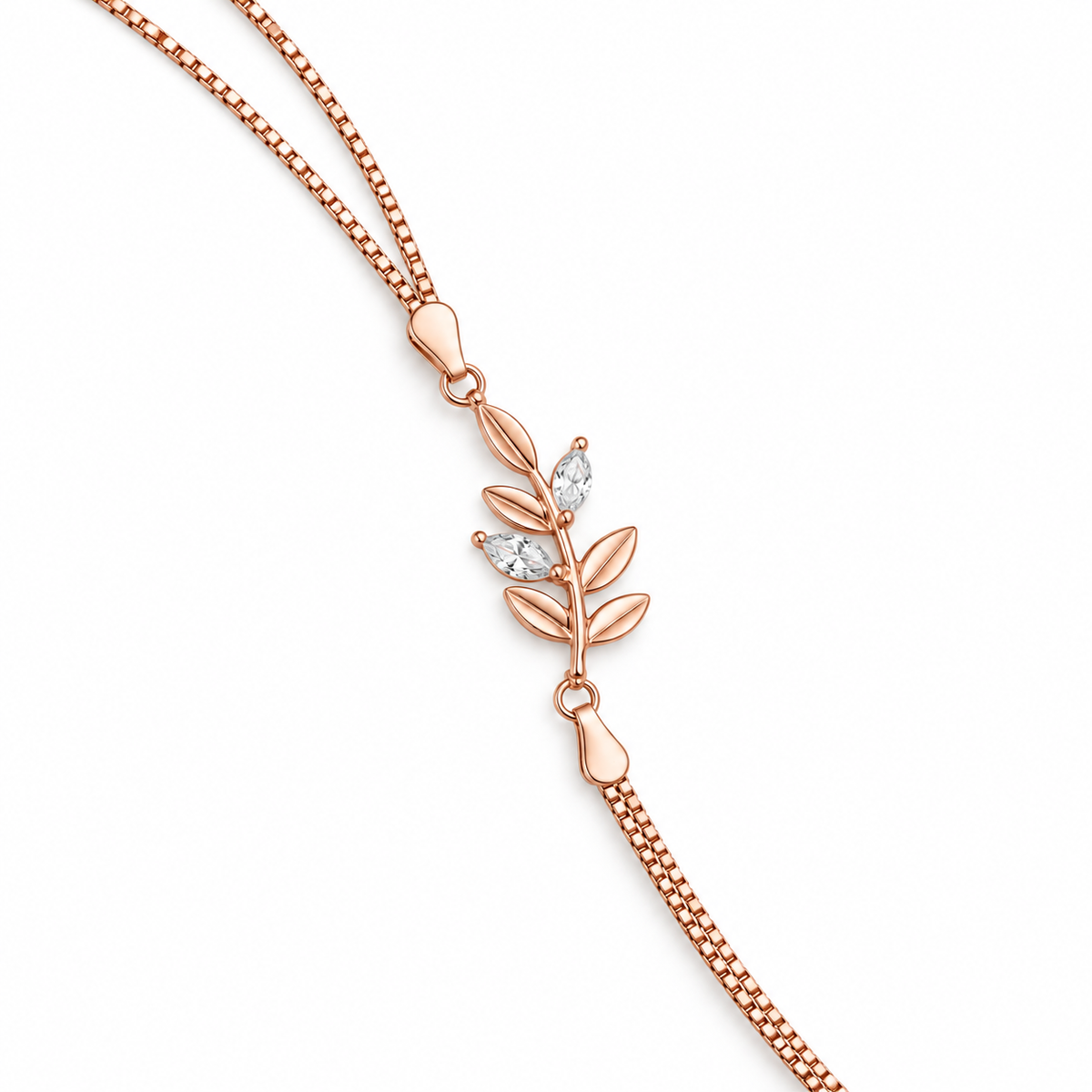 Rose Gold Leaf Vine Bracelet 925 Sterling Silver