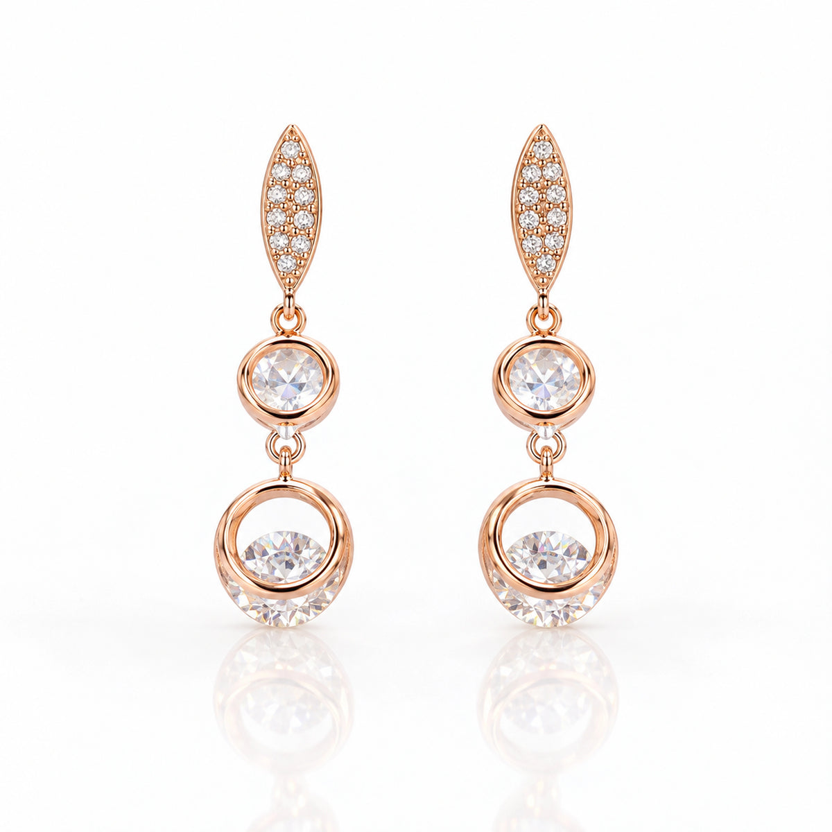Rose Gold Oval Crystal Drop Earrings 925 Sterling Silver