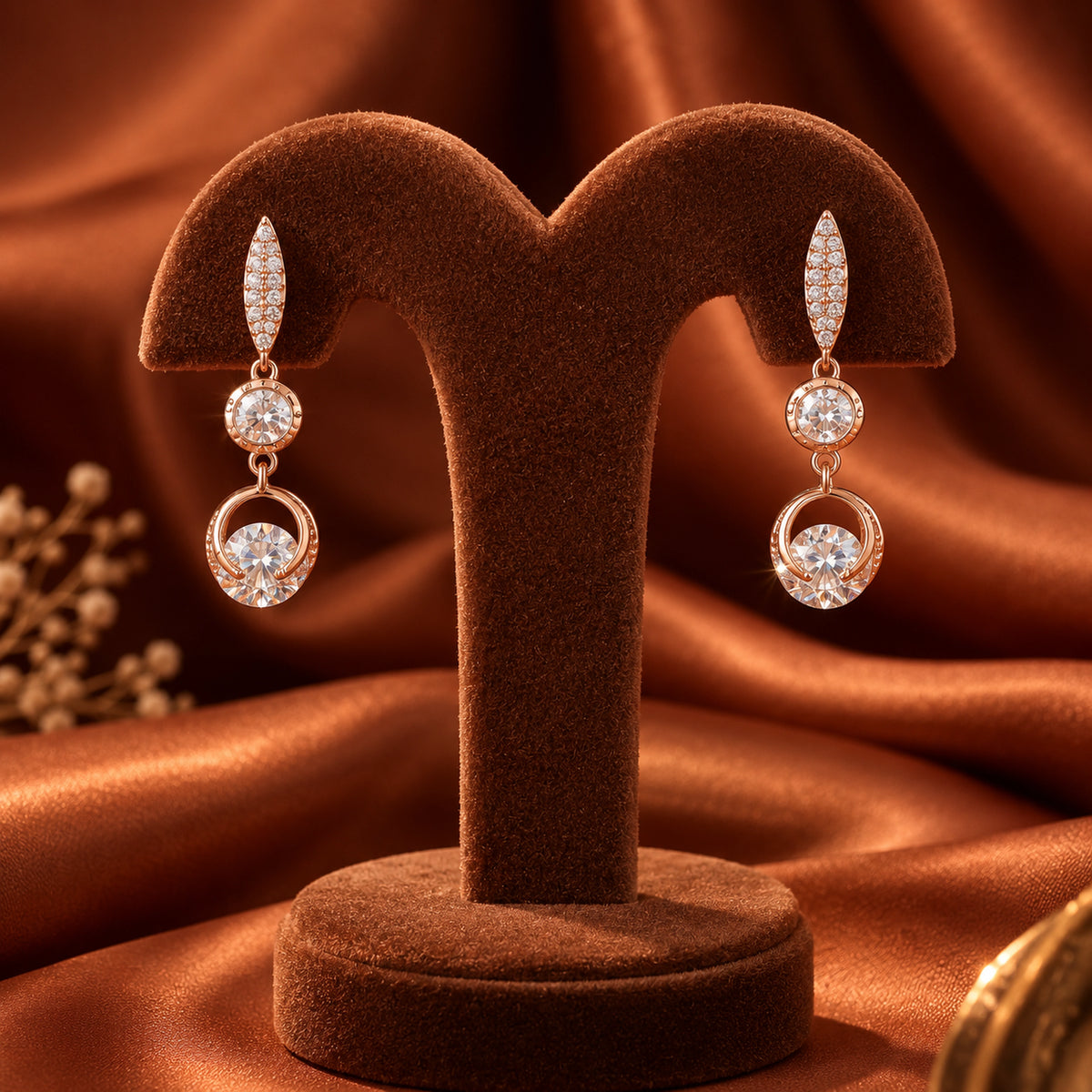 Rose Gold Oval Crystal Drop Earrings 925 Sterling Silver