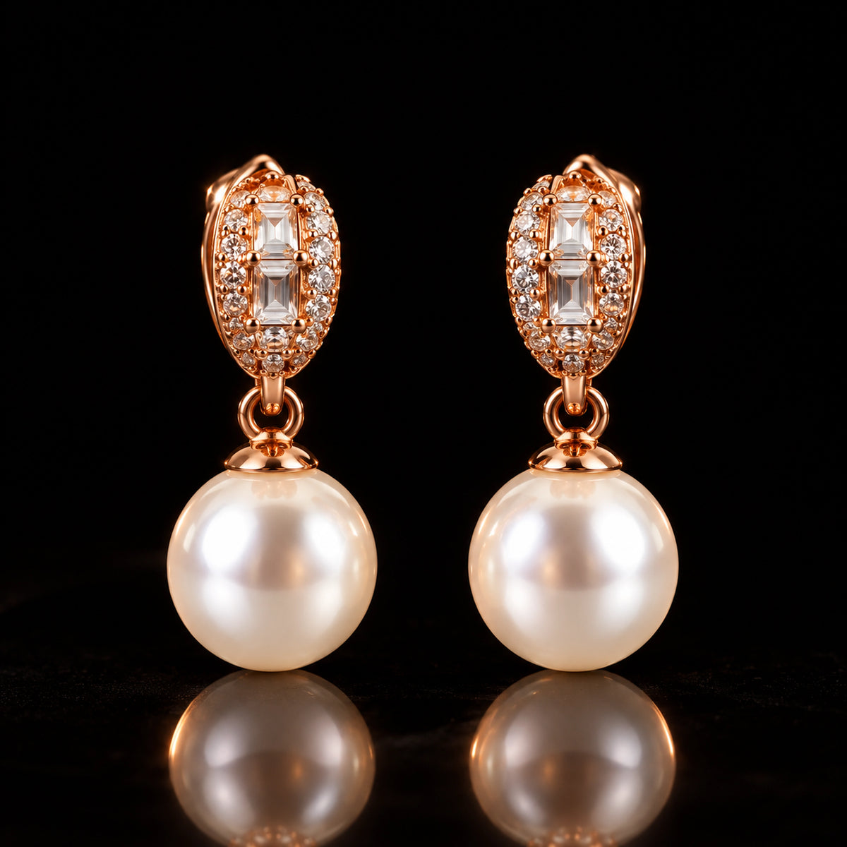 Rose Gold Pearl Drop Earrings 925 Sterling Silver