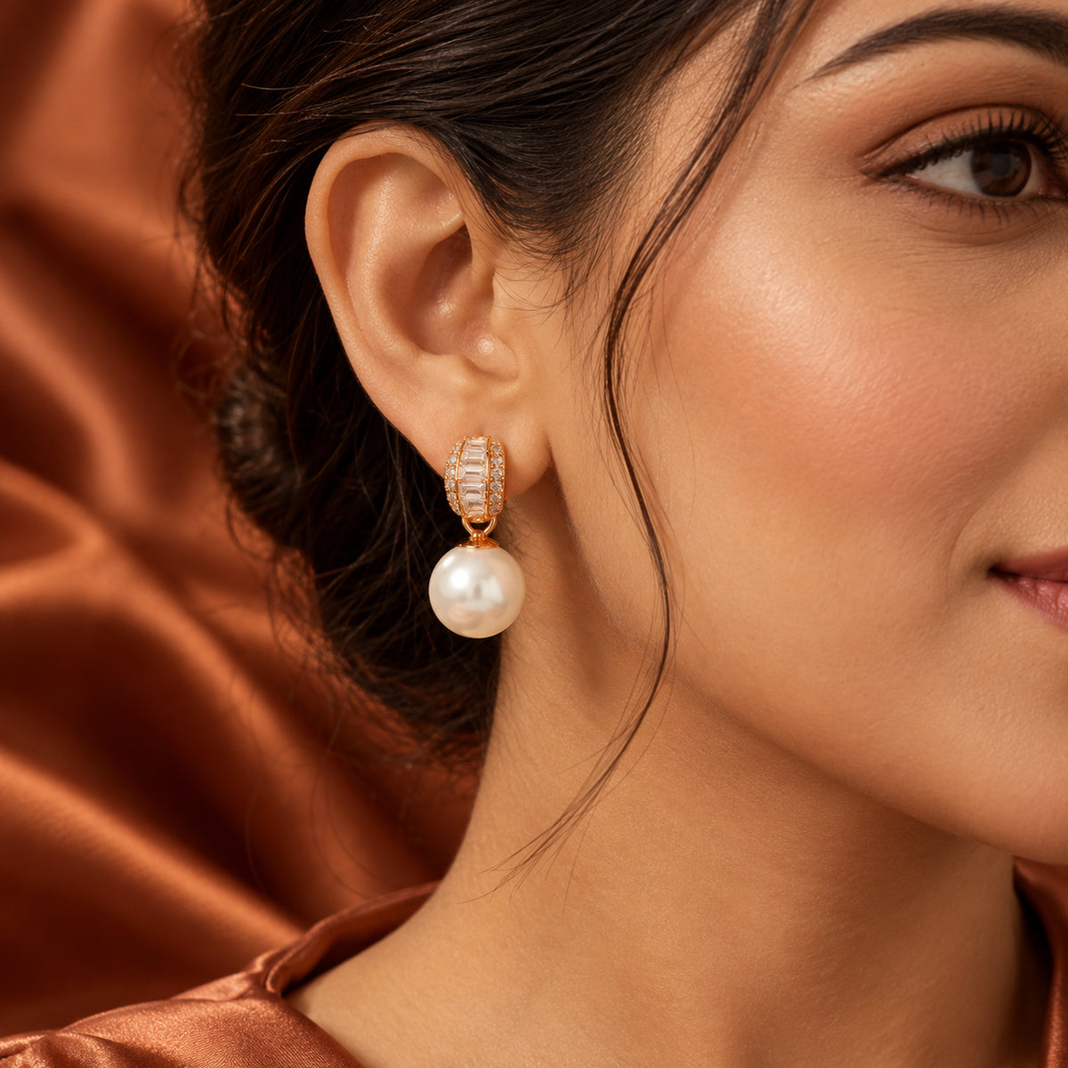 Rose Gold Pearl Drop Earrings 925 Sterling Silver