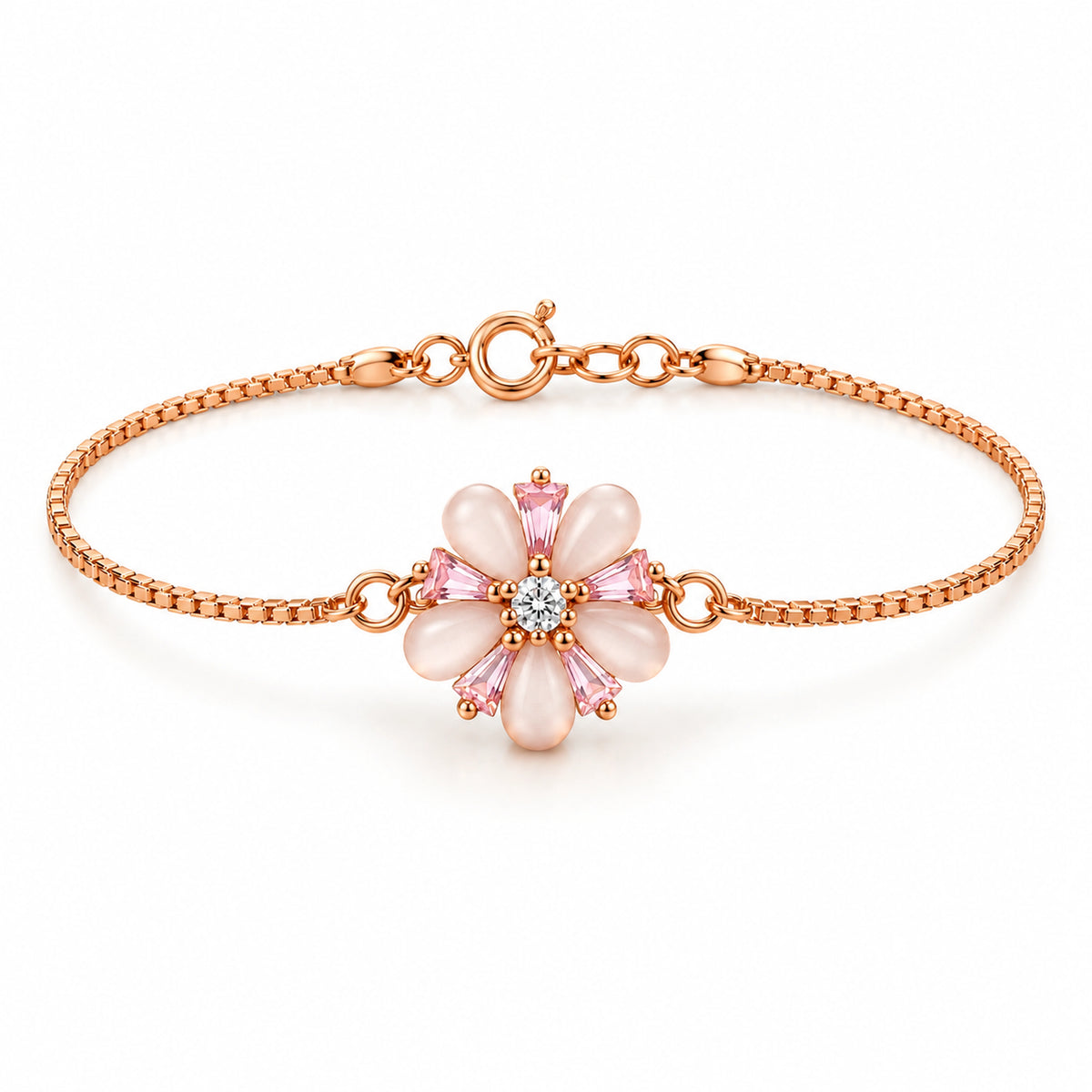 Rose Gold Pink Floral Pearl Bracelet 925 Sterling Silver