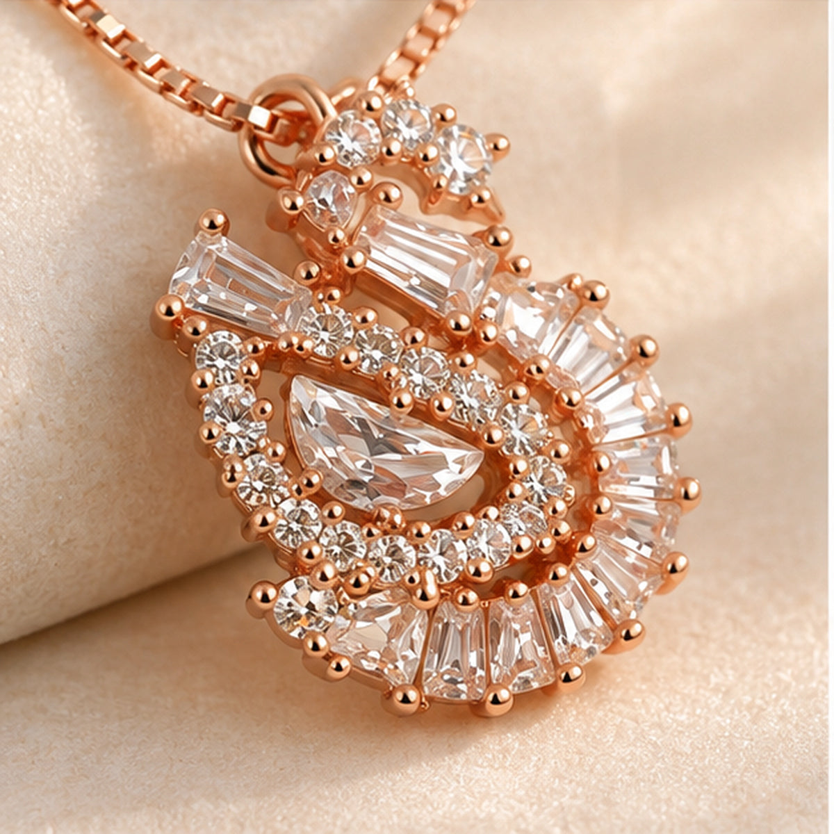 Rose Gold Swirl Marquise Pendant Necklace 925 Sterling Silver