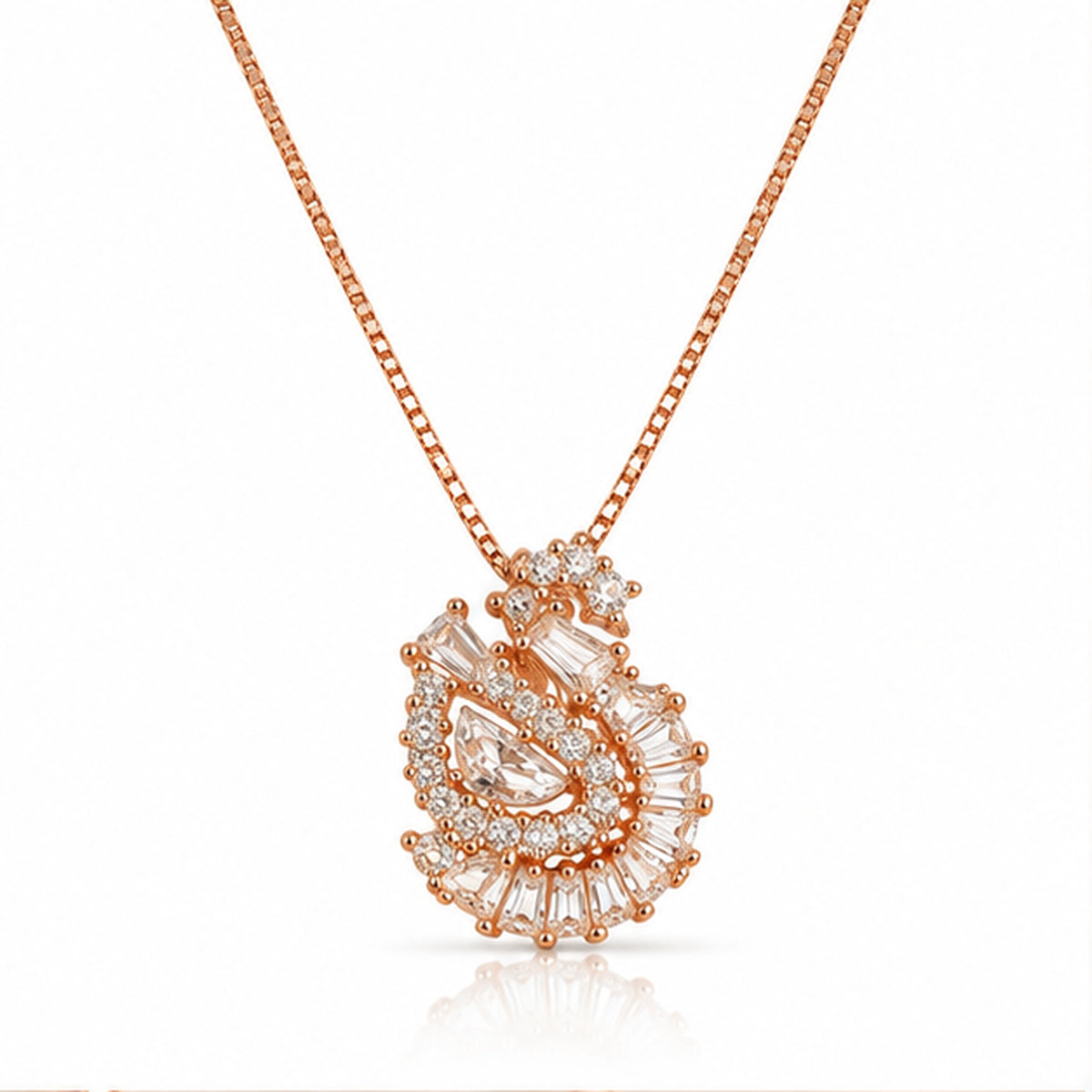 Rose Gold Swirl Marquise Pendant Necklace 925 Sterling Silver
