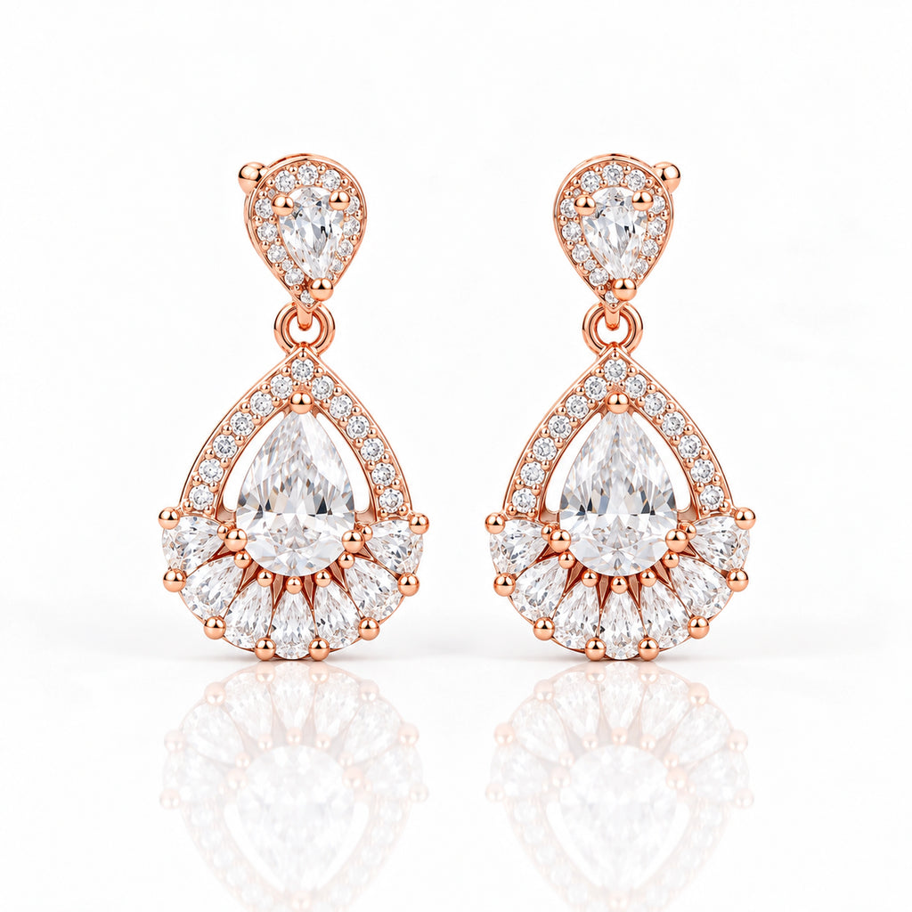 Rose Gold Teardrop Crystal Earrings 925 Sterling Silver