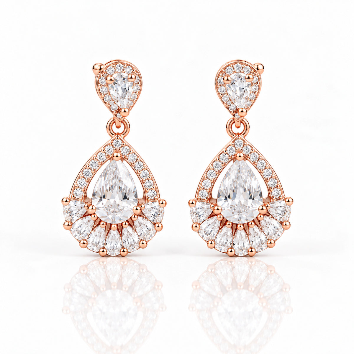 Rose Gold Teardrop Crystal Earrings 925 Sterling Silver