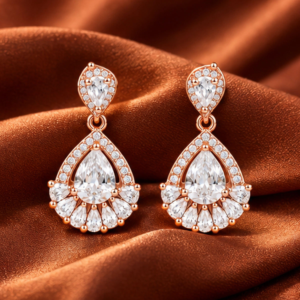 Rose Gold Teardrop Crystal Earrings 925 Sterling Silver
