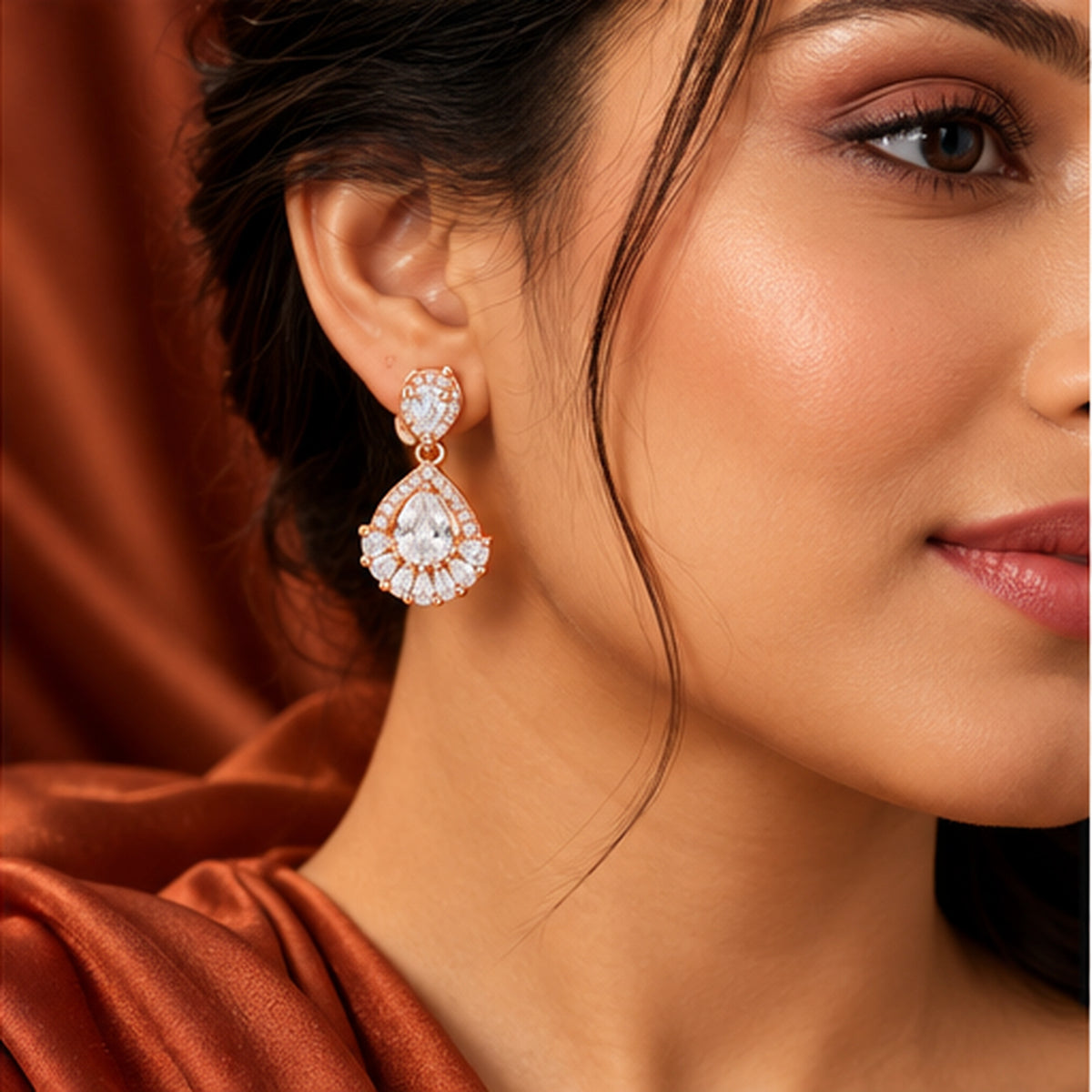 Rose Gold Teardrop Crystal Earrings 925 Sterling Silver
