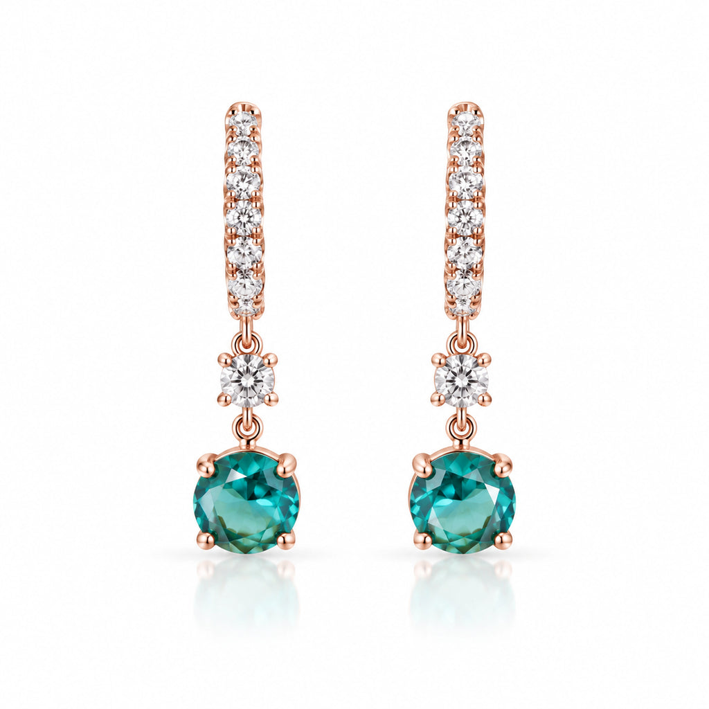 Rose Gold Turquoise Drop Earrings 925 Sterling Silver