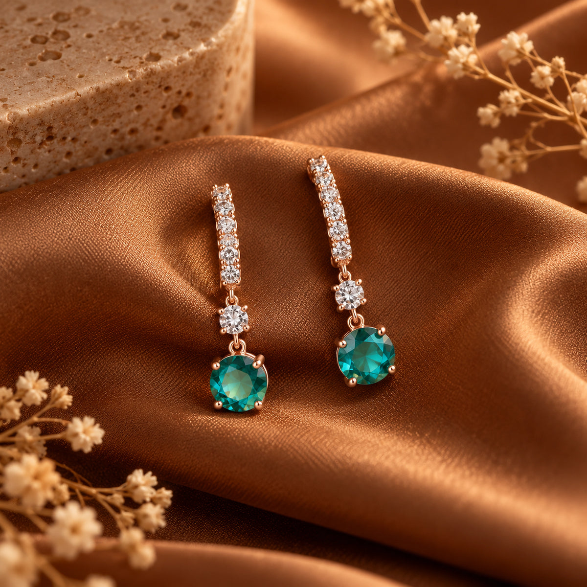 Rose Gold Turquoise Drop Earrings 925 Sterling Silver