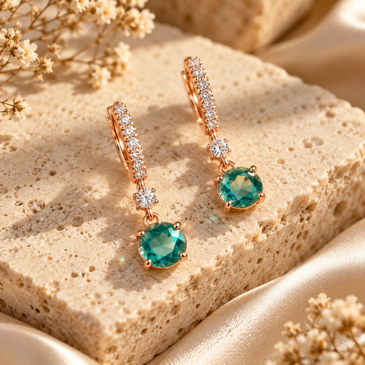 Rose Gold Turquoise Drop Earrings 925 Sterling Silver