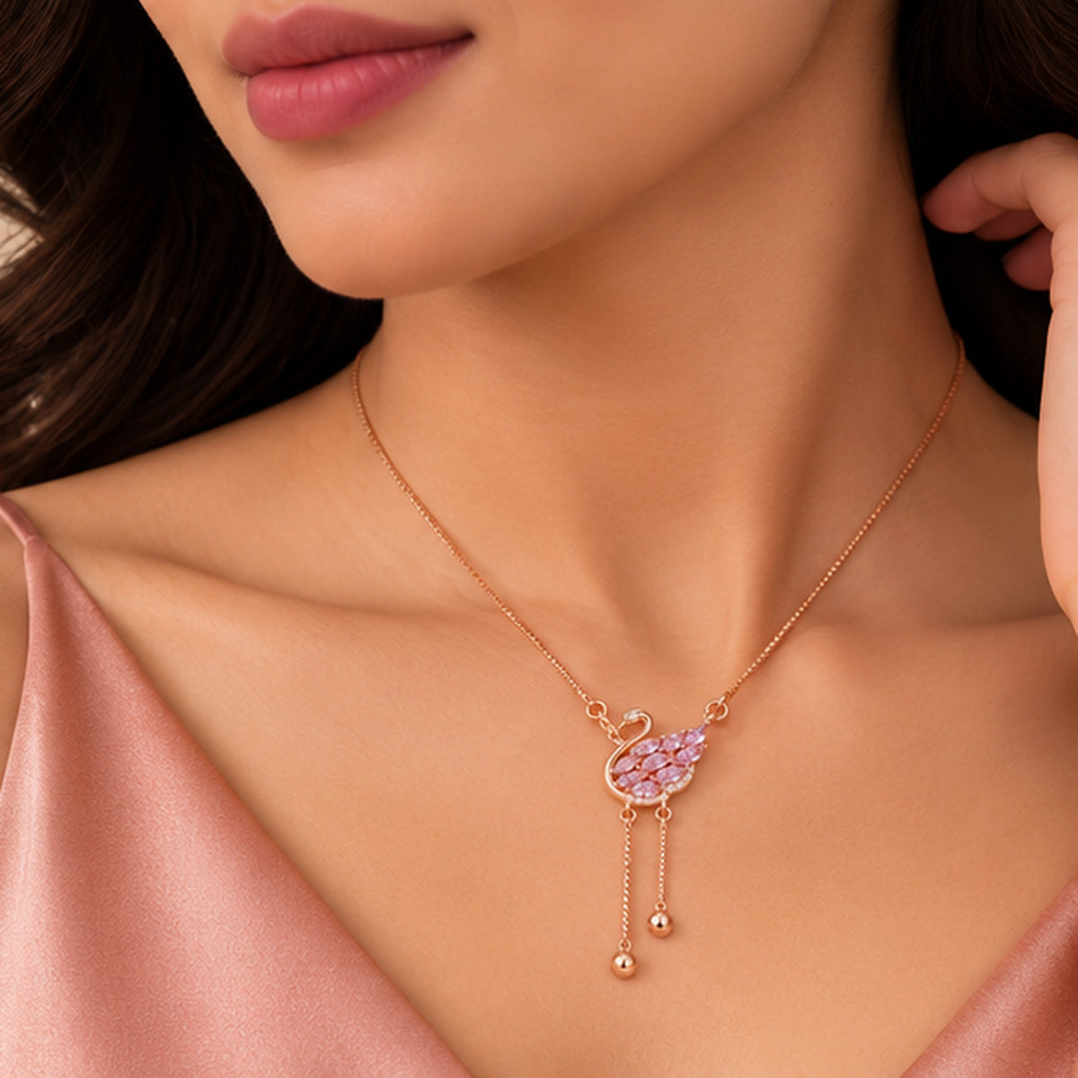 925 Sterling Silver Swan Grace Drop Pendant Necklace