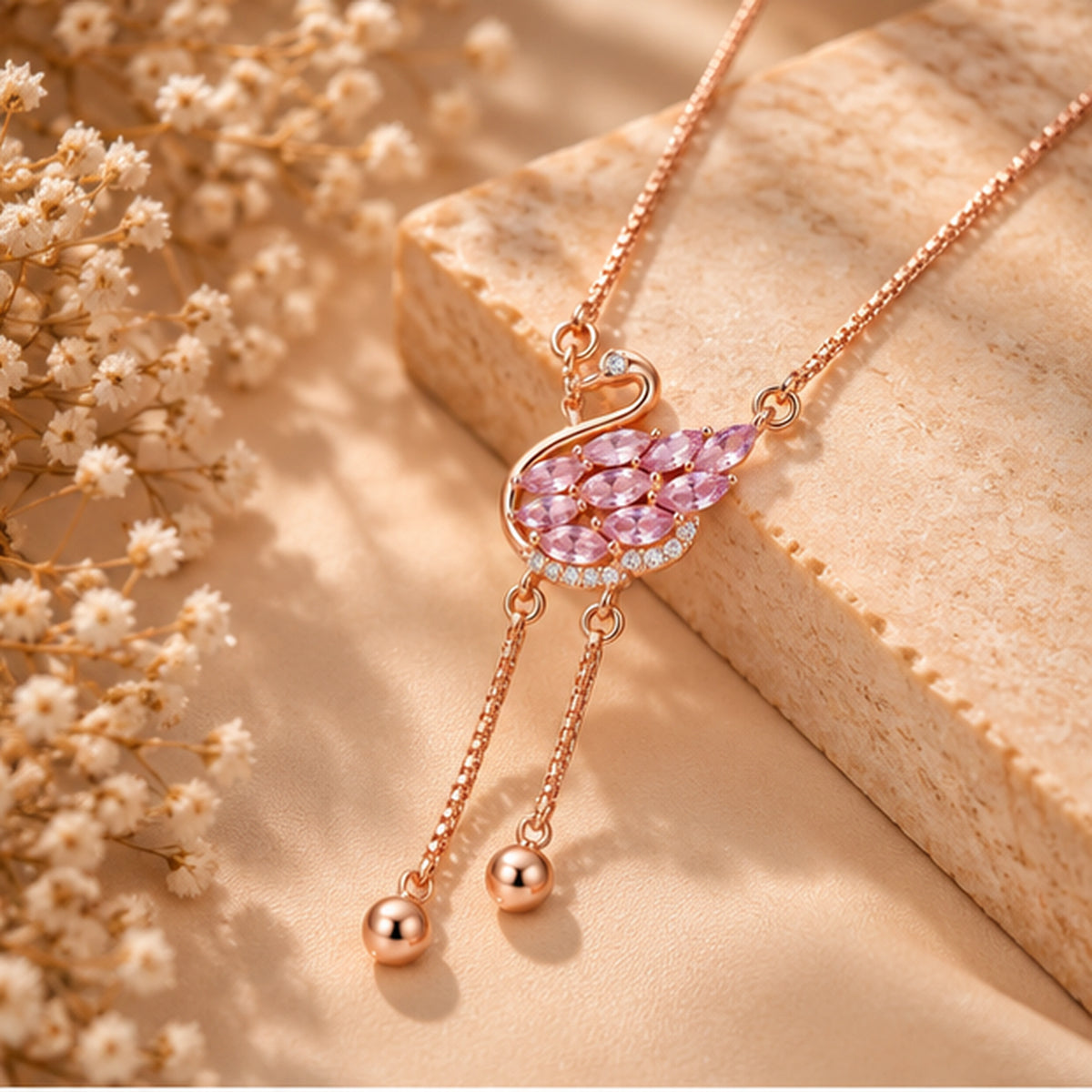 925 Sterling Silver Swan Grace Drop Pendant Necklace