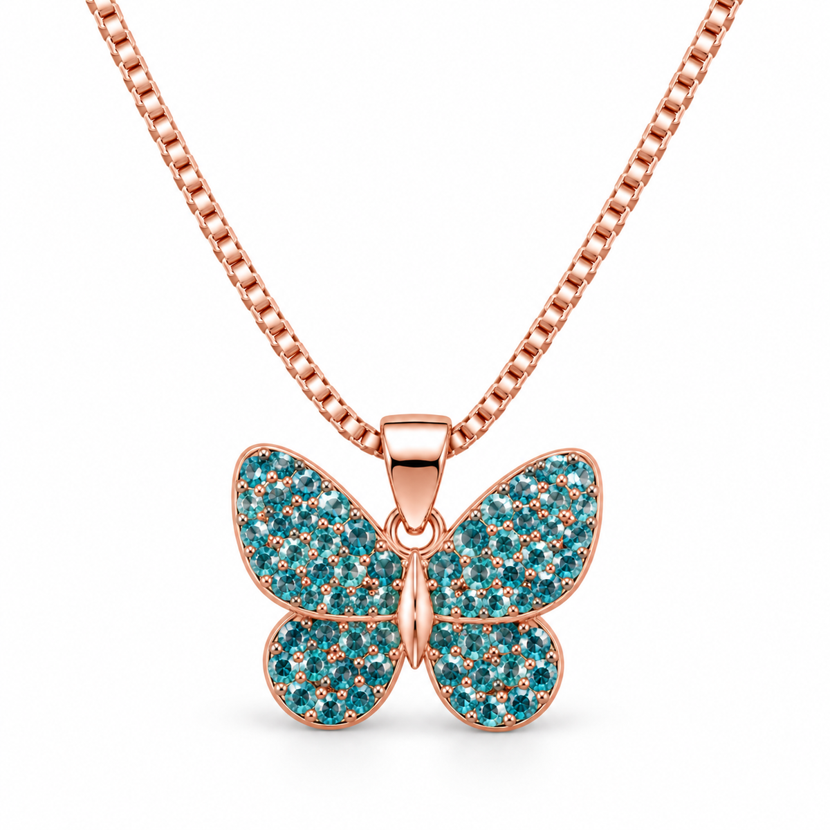 Turquoise Butterfly Rose GoldPendant Necklace