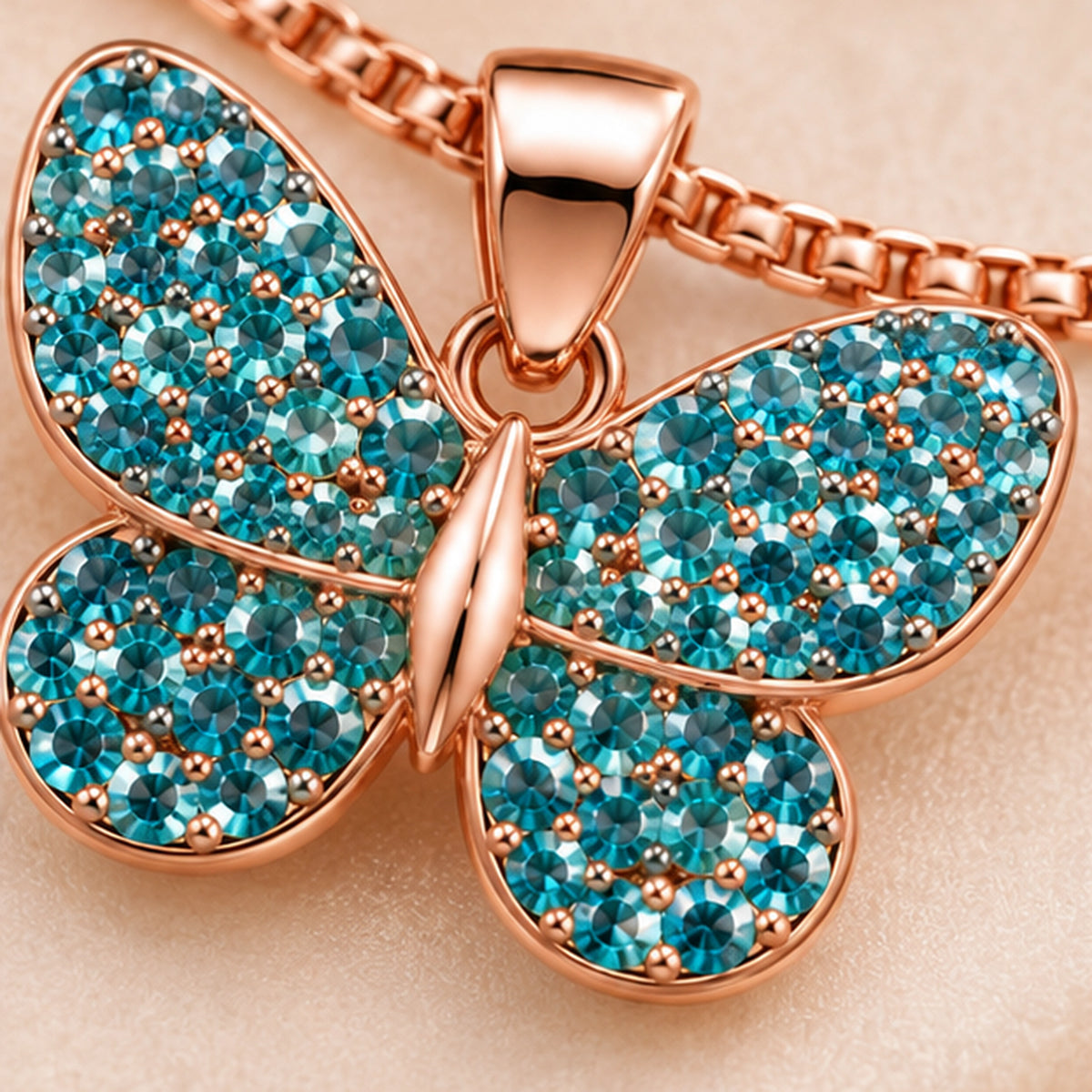 Turquoise Butterfly Rose GoldPendant Necklace