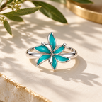 Turquoise Flower Ring 925 Sterling Silver