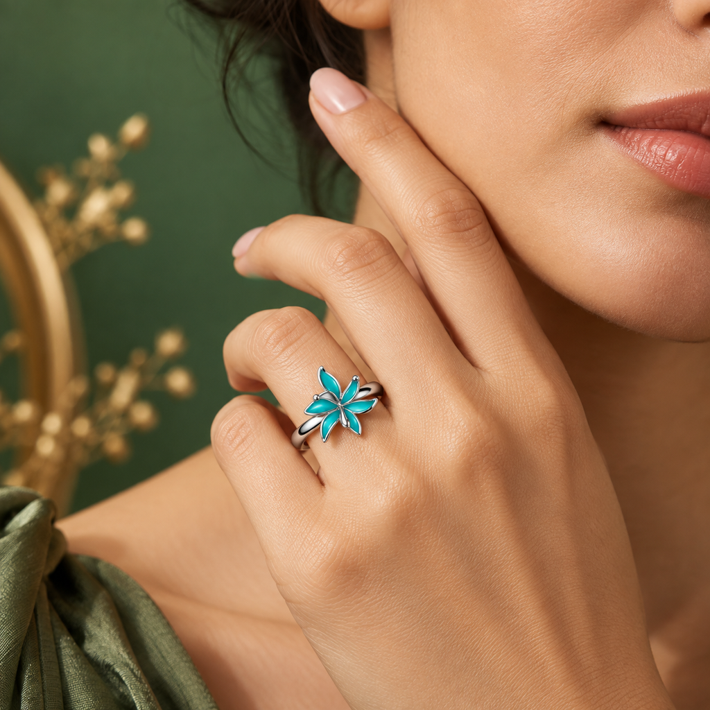 Turquoise Flower Ring 925 Sterling Silver