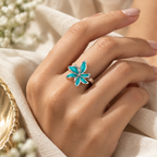 Turquoise Flower Ring 925 Sterling Silver