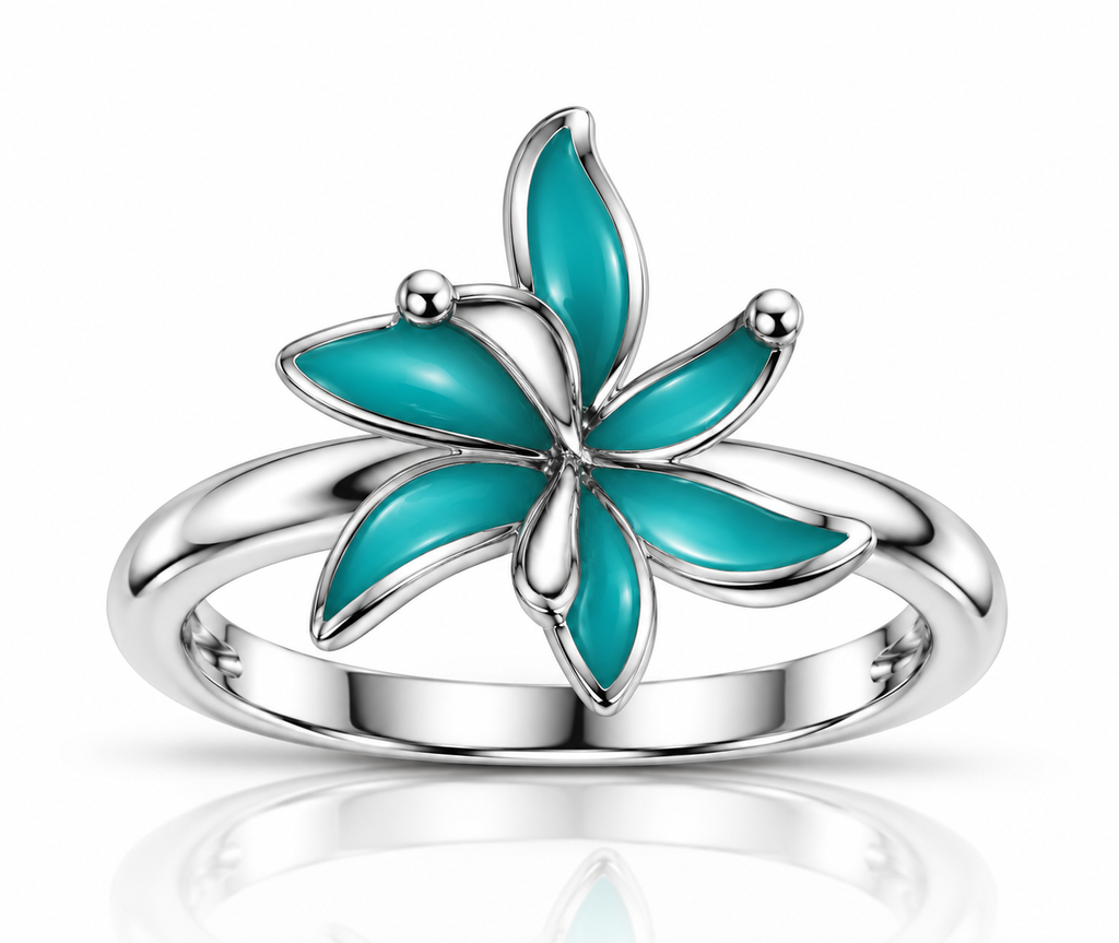 Turquoise Flower Ring 925 Sterling Silver