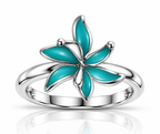 Turquoise Flower Ring 925 Sterling Silver