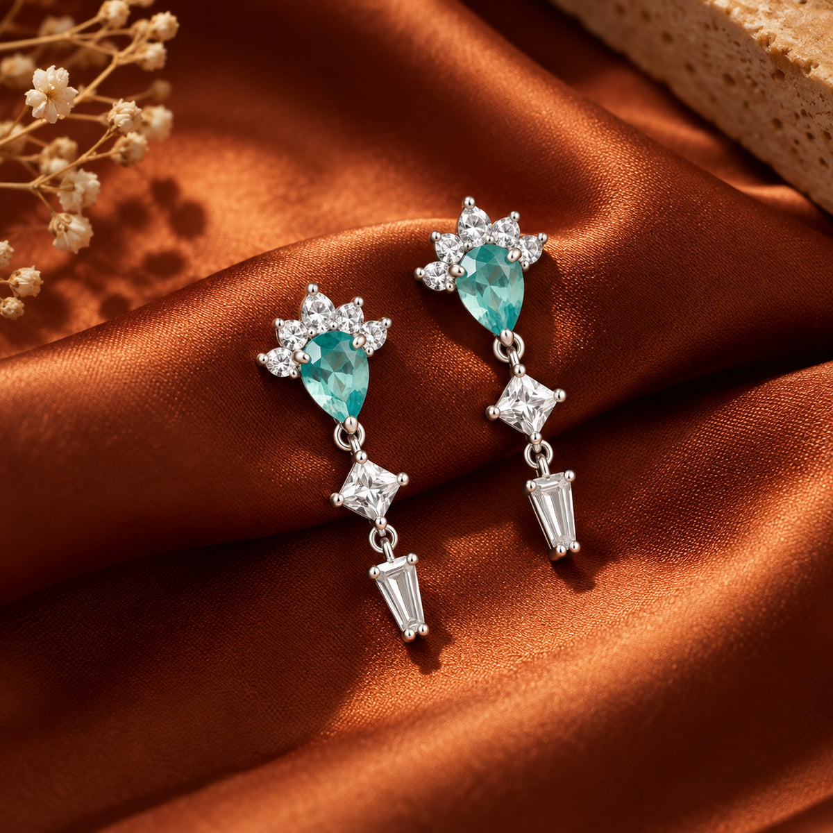 Turquoise Geometric Drop Earrings 925 Sterling Silver