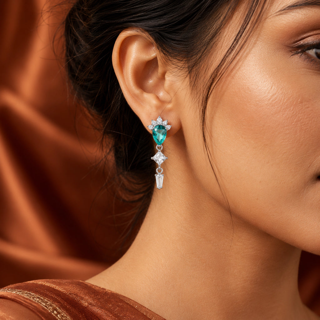 Turquoise Geometric Drop Earrings 925 Sterling Silver