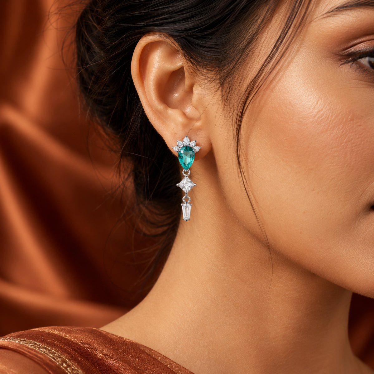 Turquoise Geometric Drop Earrings 925 Sterling Silver