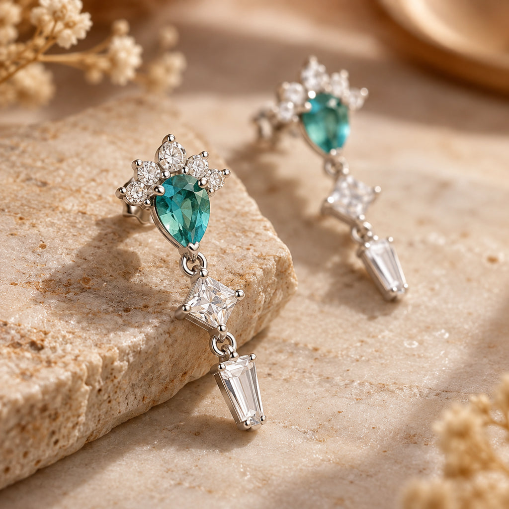 Turquoise Geometric Drop Earrings 925 Sterling Silver